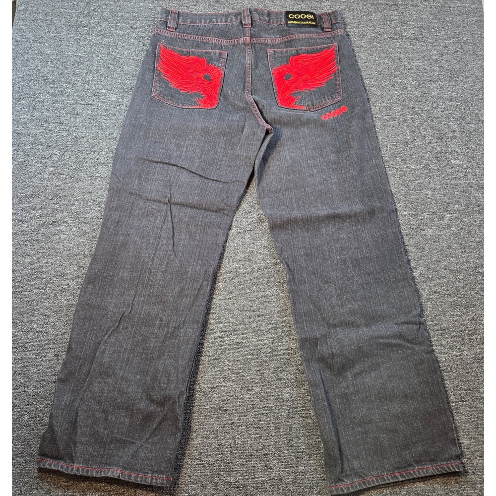 Coogi Jean Men 38x34 Dark Wash Red Wing Embroidery Hip Hop Streetwear VTG Y2K
